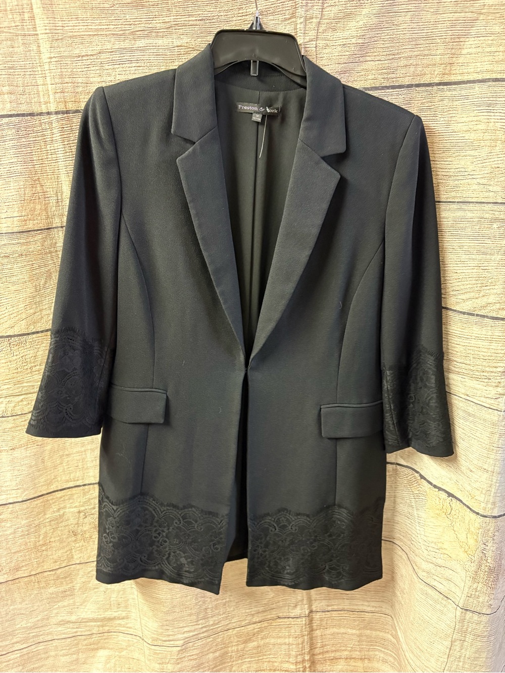 😍 Preston & York Black Lace-Trim Open Blazer